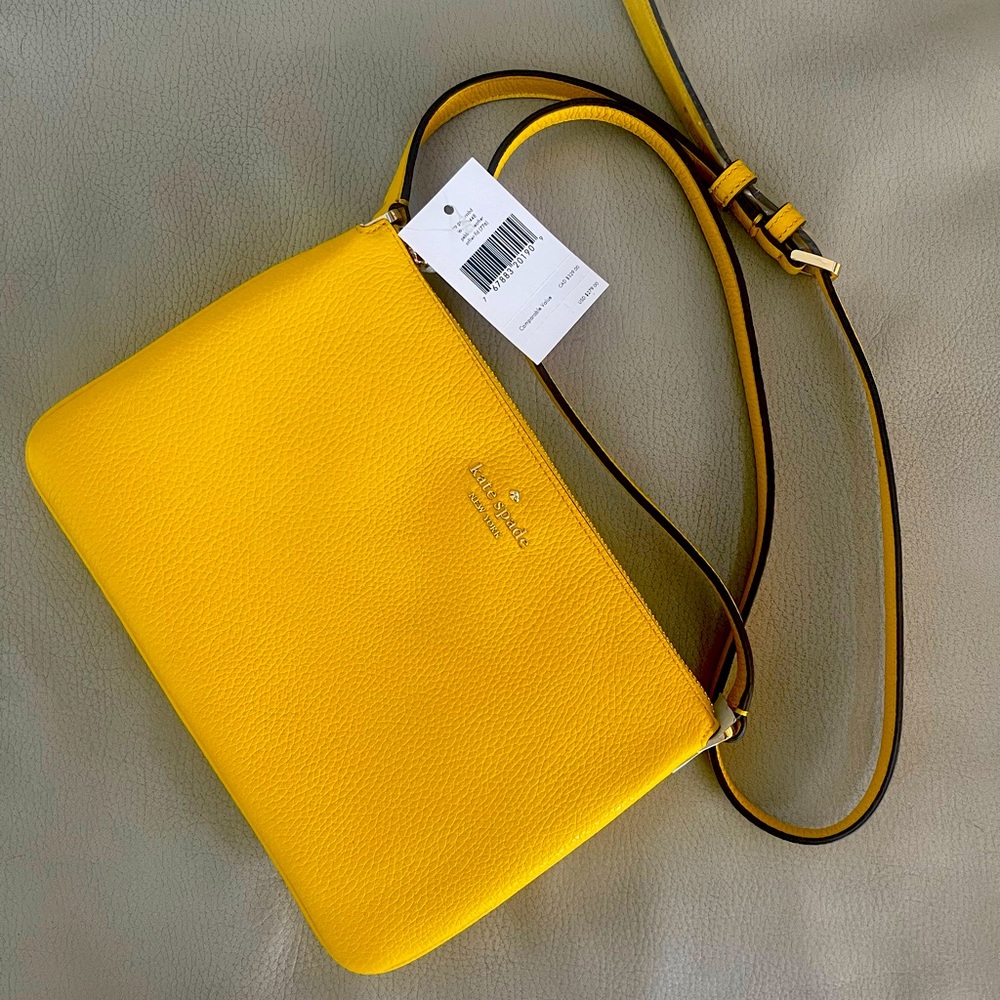 Kate Spade Leila Triple Gusset Yellow Leather Crossbody NWT WKR00448 $279 Retail